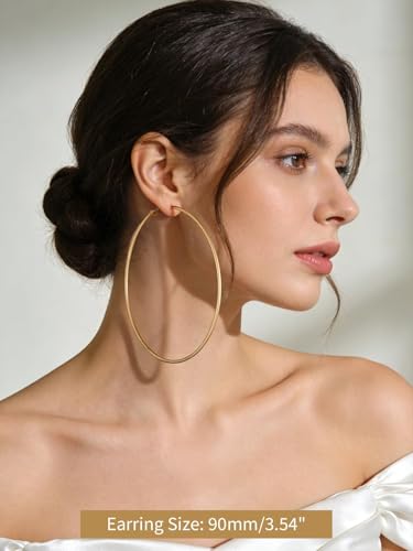 FindChic Thin Hoop Earrings for Women,Silver/Black/Gold Plated 20-100mm - color: Gold, size: 90mm