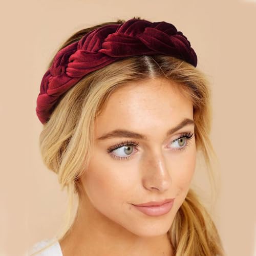 DRESHOW Velvet Braided Headband Women Hair Hoop Elastic Hair Bands Fashion Headbands for Women - color: 1 Pc Velvet Hair Hoop: Burgundy