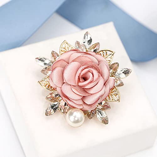 Elegant Rose Flower Brooch Pin for Women Men Wedding Party Gentleman's Essentials Handmade Imitation Crystal Pearl Fabric Flower Lapel Pin Dress Suit Accessories Boutonniere Ideas Gift - color: Pink