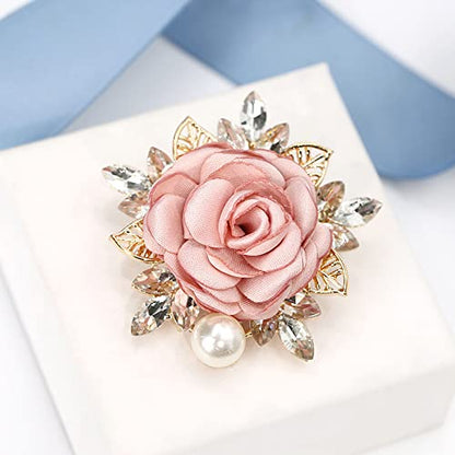 Elegant Rose Flower Brooch Pin for Women Men Wedding Party Gentleman's Essentials Handmade Imitation Crystal Pearl Fabric Flower Lapel Pin Dress Suit Accessories Boutonniere Ideas Gift - color: Pink