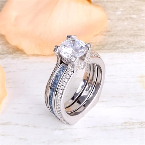 Jeulia Diamond Band Rings for Women cz Sterling Silver Interchangeable Ring Sets Wedding Engagement Anniversary Promise Ring Bridal Sets - color: blue diamond