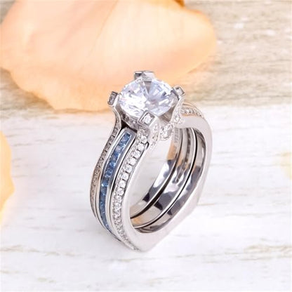 Jeulia Diamond Band Rings for Women cz Sterling Silver Interchangeable Ring Sets Wedding Engagement Anniversary Promise Ring Bridal Sets - color: blue diamond