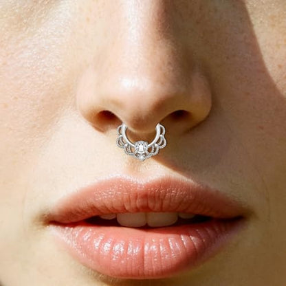 11PCS 16G Septum Rings Surgical Stainless Steel Septum Jewelry Hinged Clicker Segment Horseshoe Septum Piercing Gold Plated Daith Earrings for Women Men 8mm 10mm - color: Silver Tone