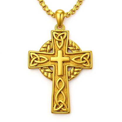 Celtic Cross Necklace For Men ，18K Gold Plated Celtic Cross Celtic Amulet Necklace Protection Jewelry Religious Gifts with 2.5mm 22"+2" Adjustable Rolo Chain - style: style5