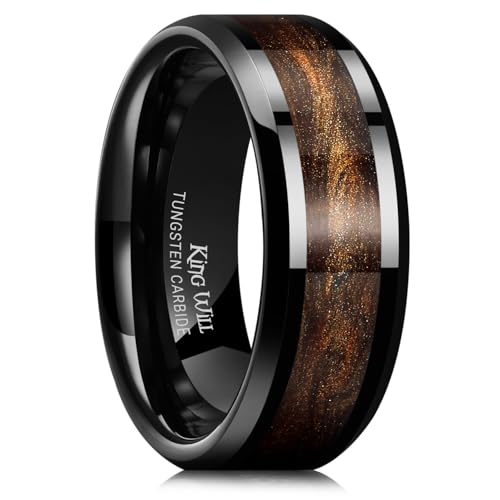 King Will Mens Galaxy Tungsten Wedding Band | 6mm/8mm, Beveled Edge, Comfort Fit, Durable, Sandstone Opal Inlay Polished, Everyday Wear - color: Black&Coffee