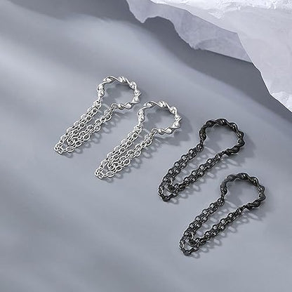 Reffeer Solid 925 Sterling Silver Cuff Earrings Chain Cartilage Wraps for Women Teens Minimalist Cuff Earrings No Piercing - color: C-Black