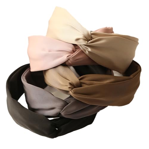 LONEEDY 5 Pack Wide Satin Hard Headband for Women, Girls’s Hair Band Silk Fabric Hair Hoop Accessories (Mixed colors D) - color: Mixed colors D