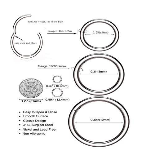YACHY 11PCS/9PCS 16G Eyebrow Piercing Jewelry for Women Men, Eyebrow Rings Rook Earrings Rook Piercing Jewelry Belly Lip Ring Curved Barbells Eyebrow Piercing Cartilage Daith Helix Tragus Body Piercings - color: N-12Pcs-Rose Gold-6mm