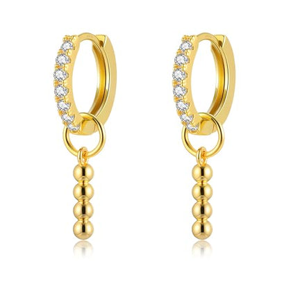DAILY VIBES Cute Butterfly Star Cross Heart CZ Dangle Earrings for Women | 925 Sterling Silver Post, 14K Gold or Silver Plated, Mini Cubic Zirconia Dainty Drop, Cartilage Small Huggie Hoop Earrings - color: Gold Bead Bar