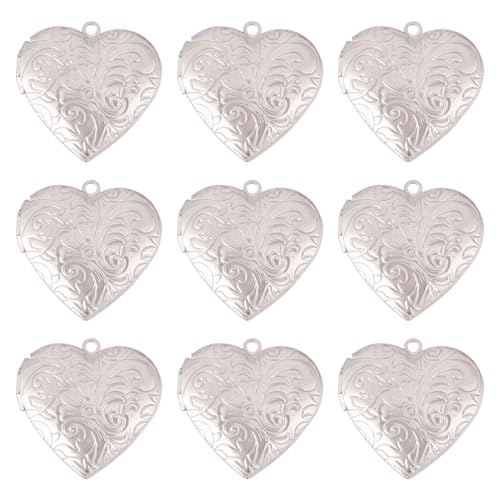 10Pcs 316 Stainless Steel Locket Pendants Silver Heart Photo Frame Charms Heart Locket Charms for Necklaces DIY Memorial Necklace Making - color: Stainless Steel Color, Heart