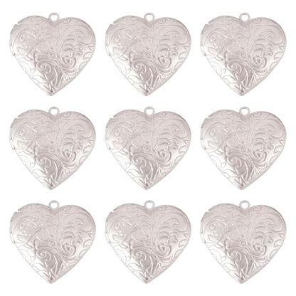 10Pcs 316 Stainless Steel Locket Pendants Silver Heart Photo Frame Charms Heart Locket Charms for Necklaces DIY Memorial Necklace Making - color: Stainless Steel Color, Heart