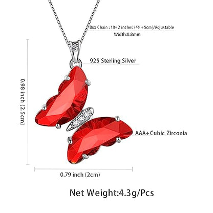 Aurora Tears Butterfly Necklace Earrings Ring Bracelet - Women 925 Sterling Silver Animal Butterflies Birthstone Pendant Crystal Wedding Birthday Jewelry - color: pendant-A.January