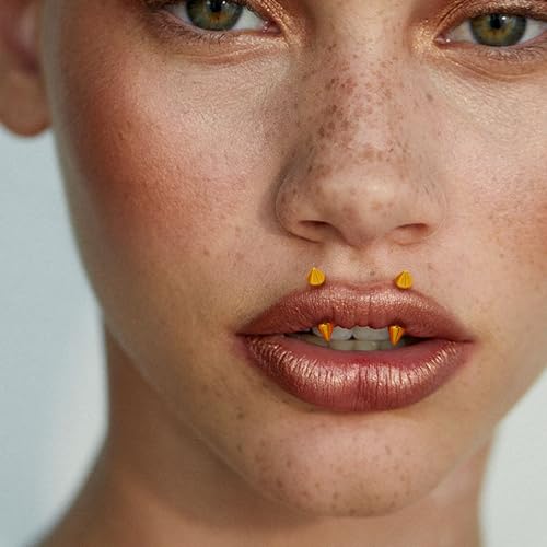 3 Pcs 316L Stainless Steel 16G Tragus Helix Rook Piercing Jewelry with Chain, Cartilage Earrings for Women, Belly Button Ring Vertical Labret Lip Piercing Jewelry - color: Gold, size: Cone