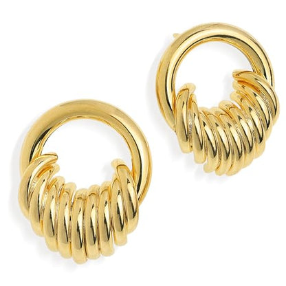 Jean Beau Chunky Gold Stud Earrings for Women Trendy Gold Plated Dangle Drop Prom Birthday Fashion Office Jewelry Gift - color: Circle