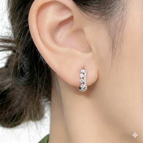 High-Carbon Diamond Hoop Earrings for Women Sterling Silver Cuff Earrings Drop Huggie Stud Halo Earrings with 18K - color: Silver8