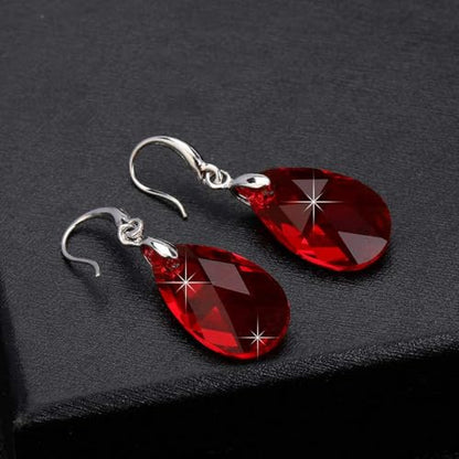 Austrian Crystal Teardrop Dangle Hook Earrings for Women 14K Gold Plated Hypoallergenic Jewelry - color: Red