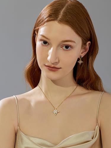 Celestial Star Moon Pendant Necklaces for Women Trendy, 14K Gold Plated Dainty Charm Necklaces with Green Blue Zircon, Gold Pendant Necklace for Wedding & Everyday Wear - style: Starburst Necklace