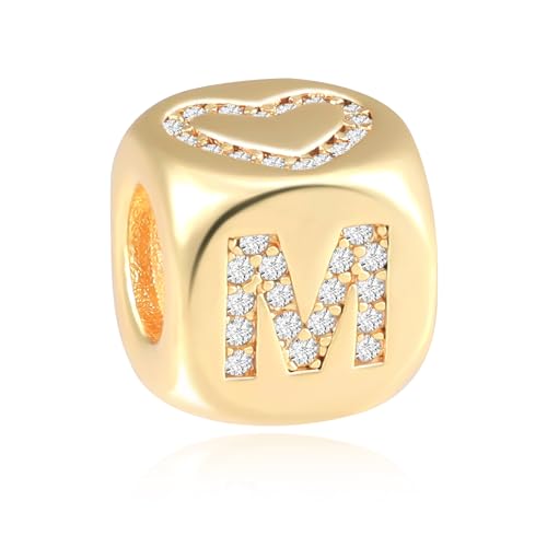 Letter Charms for Necklace and Bracelets,14K Gold Plated Women's Bead Charms, A-Z Alphabet Initial Beads Name Pendant DIY Jewelry Birthday Gift for Women - style: Charm-M