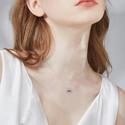 Heart Birthstone Necklace for Women 14K Rose Gold/White Gold Filled Overlapping Double Hearts Pendant Anniversary Valentine's Day Birthday Mother's Day Christmas Gifts for Wife Mom Daughter Her - color: 05-10-May-Oct Birthstone-A, style: Double-Layered Lo