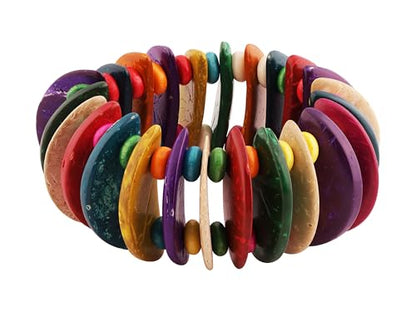 MINACHI Boho Chunky Colorful Wooden Bead Stretch Bracelet, Handmade Bohemian Statement Jewelry For Women - style: Bracelet RAC.001