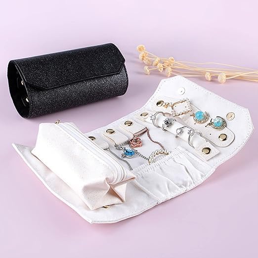 Travel Jewelry Organizer, Portable Jewelry Roll | Mini Size & Light Weight Jewelry Storage Organizer Bag for Women's (White) (Pack Of 1)