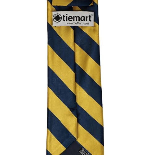tiemart Men's Striped Tie Standard Length - color: Navy Blue and Gold