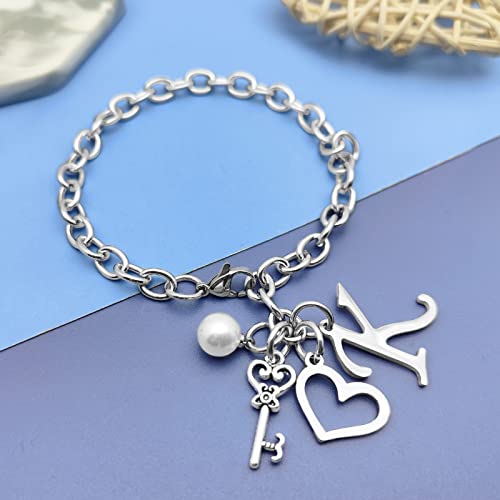 Initial A-Z Bracelets Gift for Women Girls Stainless Steel Chain Bracelet 26 Alphabet Jewelry Gifts for Birthday Anniversary Letter Bracelet Monogram Gifts for Sister Friend Girlfriends Mom 8.26 Inch - color: K