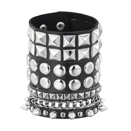 Mens Bracelet Braided Leather Punk Rock Cuff Bracelets Wrap Bracelet for Men Women Black - color: E2:3PCS