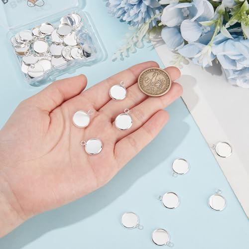 Beebeecraft 40Pcs Blank Bezel Pendant Trays Base, 12mm Sterling Silver Plated 304 Stainless Steel Round Blank Bezel Pendant Cabochon Settings Cups Charms for Jewelry Making DIY Findings - color: Silver, size: 12mm 40pcs