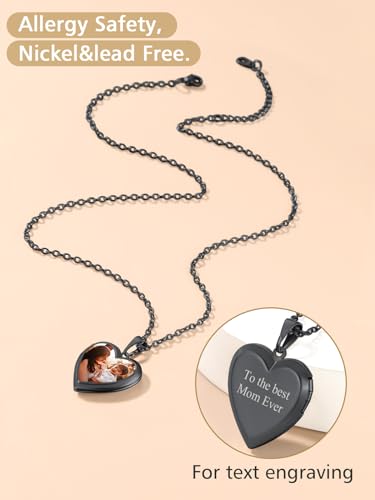 FindChic Locket Necklace for Women Custom Photo Memorial Gifts 4 Colors | Silver/Black/Rose Gold/Gold Plated Personalized for Loved Ones, Birthday Valentine's Day Keepsake - style: 16. Small Heart-Black