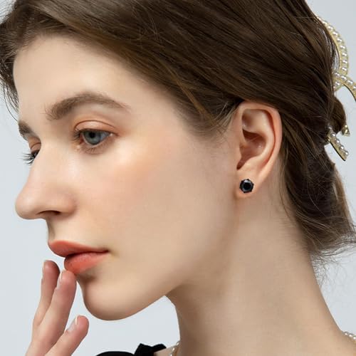 VOLUKA Cubic Zirconia Stainless Steel Screw Flat Back Earring - Hypoallergenic Stud Earrings for Women & Men - 316L Titanium CZ Stud Earrings for Nickel-Free, Trendy & Elegant - color: 6 Pairs- 3-8mm Flat Back -Black