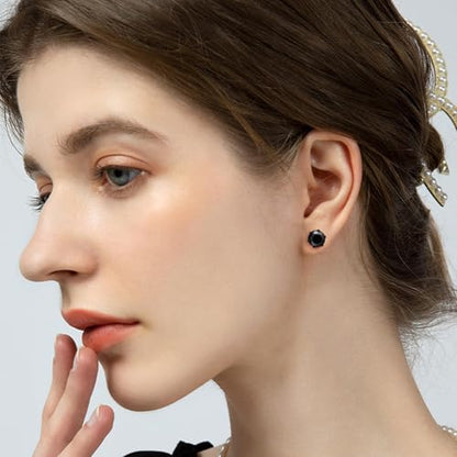 VOLUKA Cubic Zirconia Stainless Steel Screw Flat Back Earring - Hypoallergenic Stud Earrings for Women & Men - 316L Titanium CZ Stud Earrings for Nickel-Free, Trendy & Elegant - color: 6 Pairs- 3-8mm Flat Back -Black