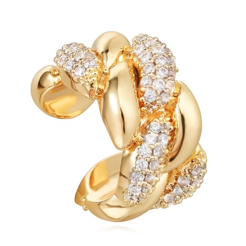 Chunky Ear Cuff Earrings for Women Single | Non Piercing, Clip On, 14K Gold Plated, Cubic Zirconia, Hypoallergenic, Jewelry Gifts - style: Twist