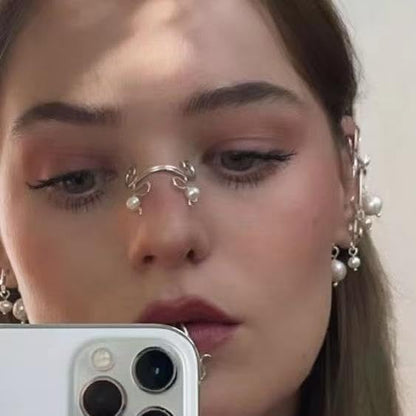Punk Pearl Nose Clip No Piercing Faux Pearl Nose Ring Copper Adjustable Fashion Nose Jewelry Clip on Earrings