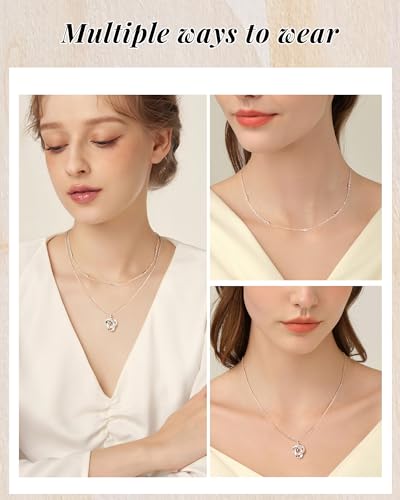 ACECHA Silver Necklace for Women, Dainty Layered Stack Set | silver plated, stackable, choker necklaces with cz pendant, ideal for daily prom wedding jewelry - color: silver-love knot