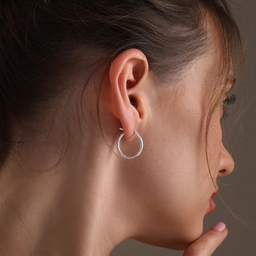 LeCalla 925 Sterling Silver Hoop Earrings for Women | Lightweight Classic Diamond-Cut Textured Hoop Earring | Women's Earring Hoops Size 20/25/30/35/40MM - color: 20MM / Tube-2mm