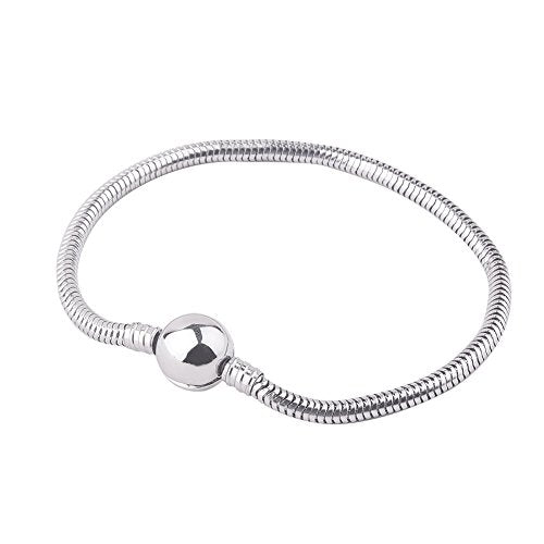 PH PandaHall 7.8 Inch Charm Bracelet Bead Charms Stainless Steel | European Snake Chain Bracelets with Round Barrel Snap Clasp For Women Bracelet DIY Jewelry Making