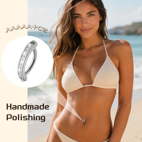 Clicker Belly Button Ring Hoop Belly Button Ring 14G Navel Ring | Surgical stainless steel hinged belly button ring for belly button piercing, navel body jewelry for women and men - color: 3 Silver