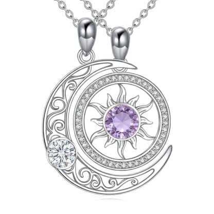 Couples Necklace for 2 Sun and Moon Pendant Matching Jewelry Anniversary Birthday Gifts for Couples BFF - color: April&June