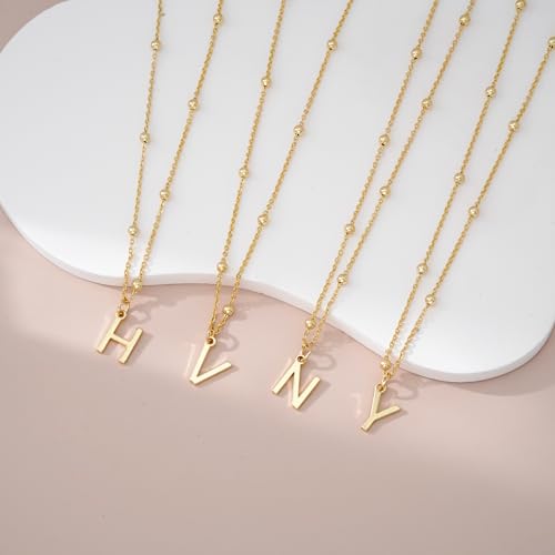 Initial Necklace for Women 14K Gold Silver Dainty Letter Necklace | Personalized Monogram Name Charm Pendant, Simple Bead Chain, Trendy Jewelry Gift, Non Tarnish - style: Y