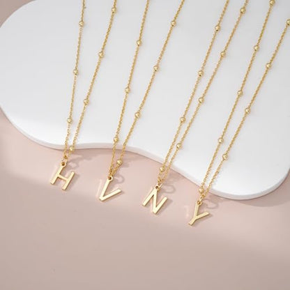 Initial Necklace for Women 14K Gold Silver Dainty Letter Necklace | Personalized Monogram Name Charm Pendant, Simple Bead Chain, Trendy Jewelry Gift, Non Tarnish - style: N