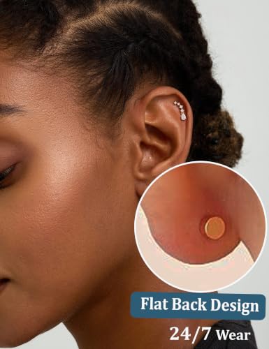 Freekiss Cartilage Flat Back Earrings Hypoallergenic for Sensitive Ears | 14K Gold / Sterling Silver Plated Climbers Earrings for Women Dainty Cz Stud Earring 20G Conch Tragus Helix Piercing Jewelry - color: 5CZ Teardrop-GD