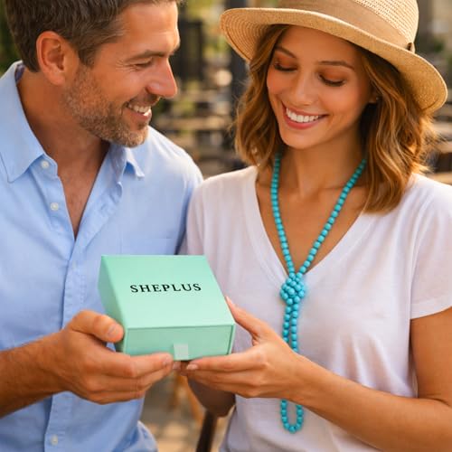 Sheplus Genuine Turquoise Long Beaded Necklace for Women, Boho Statement Layered Multi Strand Lariat Necklace, Handmade Western Jewelry Gift for Her