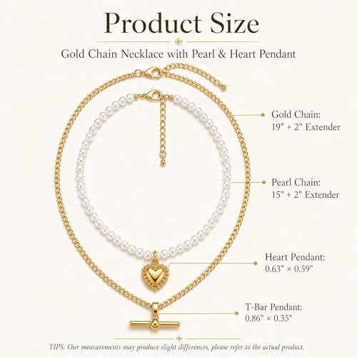 Layered Necklaces for Women Pearl Necklace Stack Gold T Bar Necklace Set Dainty Heart Pendant Jewelry Trendy 2026 Fashion Accessories Gifts - color: A1:2pcs-gold