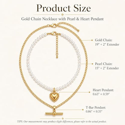 Layered Necklaces for Women Pearl Necklace Stack Gold T Bar Necklace Set Dainty Heart Pendant Jewelry Trendy 2026 Fashion Accessories Gifts - color: A1:2pcs-gold