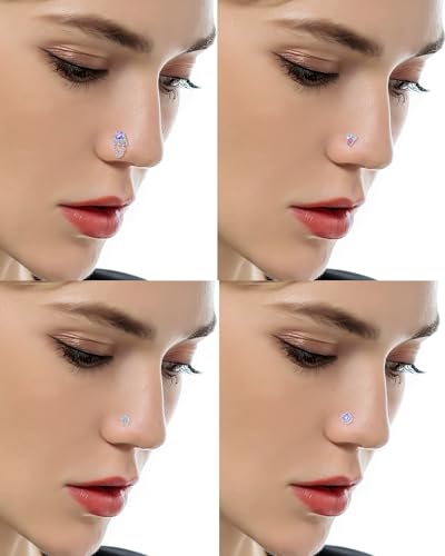 Tornito 16Pcs Nose Stud Rings L Screw Shaped Nose Ring Flower Snake Butterfly Heart Eye CZ Dangle Nose Rings Stud Body Piercing Jewelry for Women Men 20G Silver Pink Tone - color: F:Purple CZ(L Shaped)