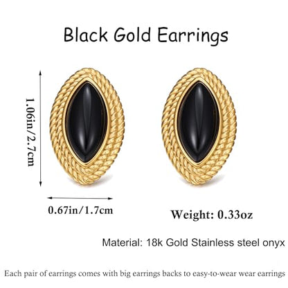 RAUCHBE Big Chunky Gold Earrings for Women Vintage Black Oval Earring Onyx Statement Earrings Trendy Jewelry - style: Stud A