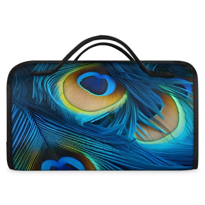 Blue Peacock Feathers Hanging Roll Up Cosmetic Bag with 4 Removable Storage Bags Waterproof Foldable Toiletry Kit for Women - color: Multicolor 5