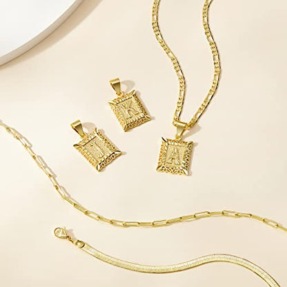 KissYan Gold Layered Initial Necklace Set for Women | 14K Gold/White Gold Plated Letter Pendant with Paperclip Snake Figaro Choker Chain, Alphabets from A-Z Jewelry Gifts - color: 3PCS, style: Q