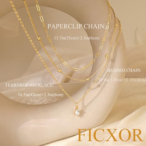 Dainty Layered Necklaces for Women,14k Gold Plated CZ Choker Necklace Stack | 14K Gold Plated Necklace set,Non Tarnish Hypoallergenic Beaded Paperclip Chain Necklace Stack Women's Minimalist Jewelry Gift - color: Gold-1